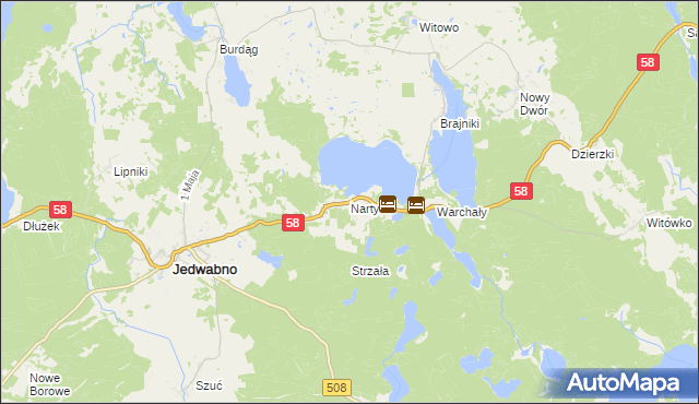 mapa Narty gmina Jedwabno, Narty gmina Jedwabno na mapie Targeo