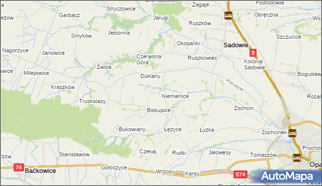 mapa Niemienice gmina Sadowie, Niemienice gmina Sadowie na mapie Targeo