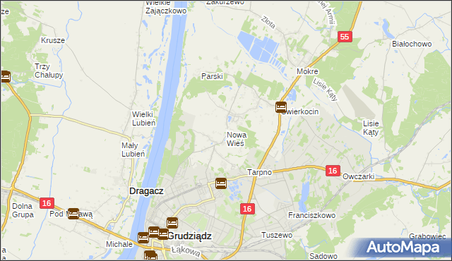 mapa Nowa Wieś gmina Grudziądz, Nowa Wieś gmina Grudziądz na mapie Targeo