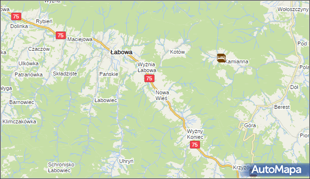 mapa Nowa Wieś gmina Łabowa, Nowa Wieś gmina Łabowa na mapie Targeo