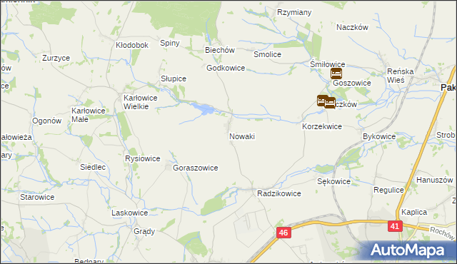 mapa Nowaki gmina Pakosławice, Nowaki gmina Pakosławice na mapie Targeo