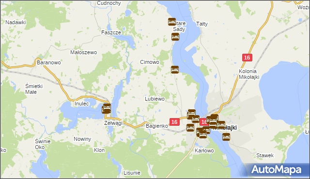 mapa Nowe Sady gmina Mikołajki, Nowe Sady gmina Mikołajki na mapie Targeo