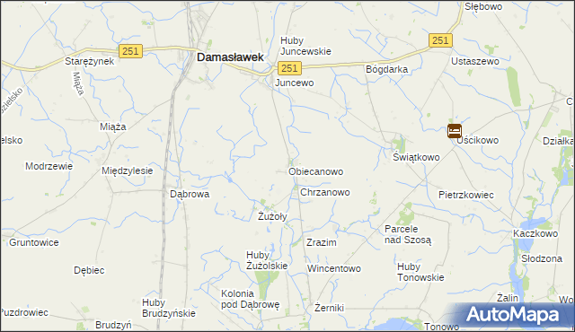 mapa Obiecanowo gmina Janowiec Wielkopolski, Obiecanowo gmina Janowiec Wielkopolski na mapie Targeo