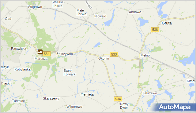 mapa Okonin gmina Gruta, Okonin gmina Gruta na mapie Targeo