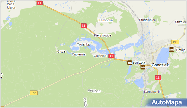 mapa Oleśnica gmina Chodzież, Oleśnica gmina Chodzież na mapie Targeo