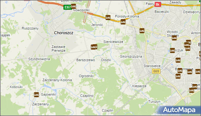 mapa Oliszki gmina Choroszcz, Oliszki gmina Choroszcz na mapie Targeo