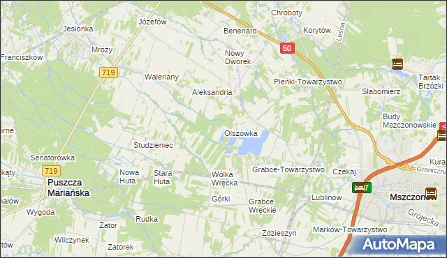 mapa Olszówka gmina Mszczonów, Olszówka gmina Mszczonów na mapie Targeo