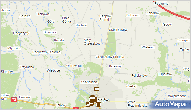 mapa Orzeszków-Kolonia, Orzeszków-Kolonia na mapie Targeo