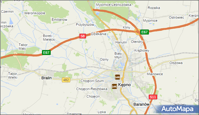 mapa Osiny gmina Kępno, Osiny gmina Kępno na mapie Targeo