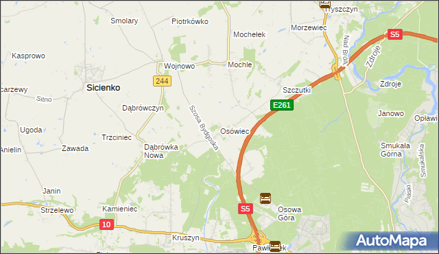 mapa Osówiec gmina Sicienko, Osówiec gmina Sicienko na mapie Targeo