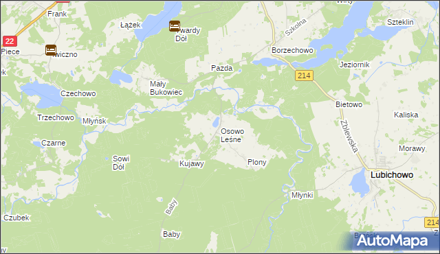 mapa Osowo Leśne, Osowo Leśne na mapie Targeo