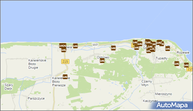 mapa Ostrowo gmina Władysławowo, Ostrowo gmina Władysławowo na mapie Targeo