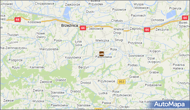 mapa Paszkówka gmina Brzeźnica, Paszkówka gmina Brzeźnica na mapie Targeo