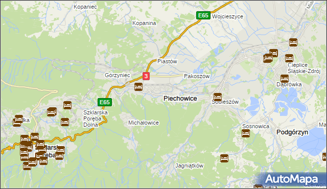 mapa Piechowice powiat jeleniogórski, Piechowice powiat jeleniogórski na mapie Targeo