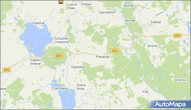 mapa Pietrasze gmina Świętajno, Pietrasze gmina Świętajno na mapie Targeo