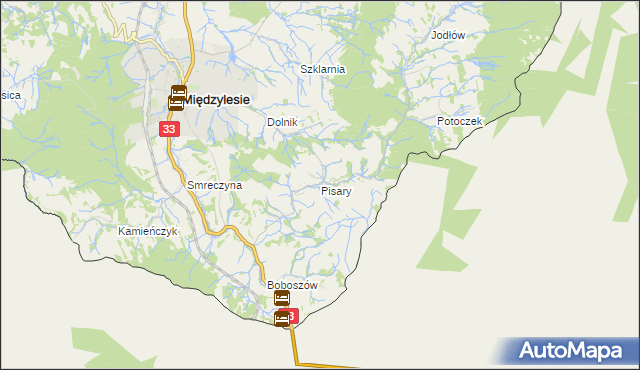 mapa Pisary gmina Międzylesie, Pisary gmina Międzylesie na mapie Targeo