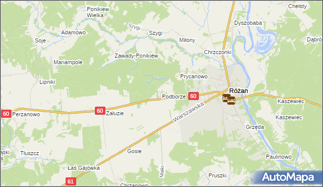mapa Podborze gmina Różan, Podborze gmina Różan na mapie Targeo