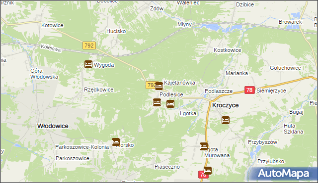 mapa Podlesice gmina Kroczyce, Podlesice gmina Kroczyce na mapie Targeo