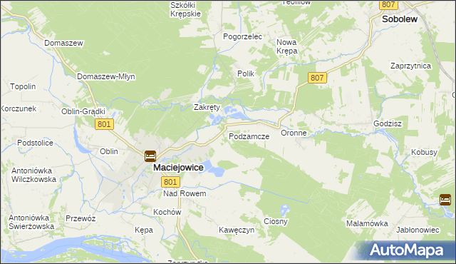 mapa Podzamcze gmina Maciejowice, Podzamcze gmina Maciejowice na mapie Targeo