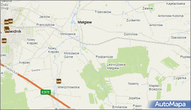 mapa Podzamcze gmina Mełgiew, Podzamcze gmina Mełgiew na mapie Targeo