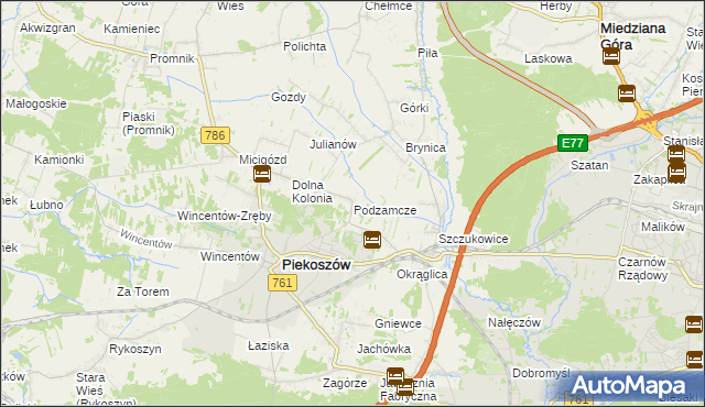 mapa Podzamcze gmina Piekoszów, Podzamcze gmina Piekoszów na mapie Targeo