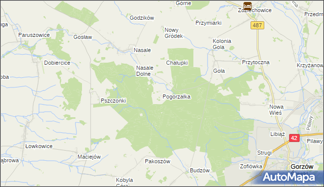 mapa Pogorzałka gmina Byczyna, Pogorzałka gmina Byczyna na mapie Targeo