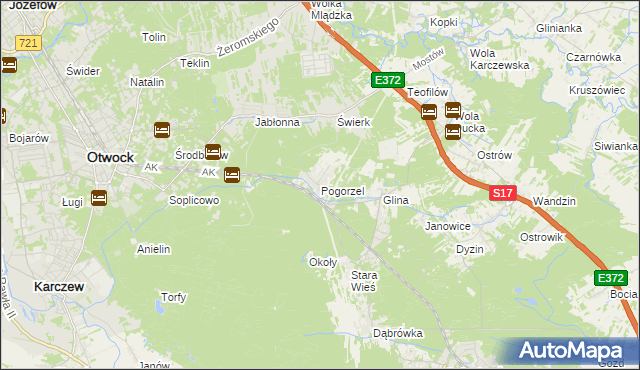 mapa Pogorzel gmina Celestynów, Pogorzel gmina Celestynów na mapie Targeo