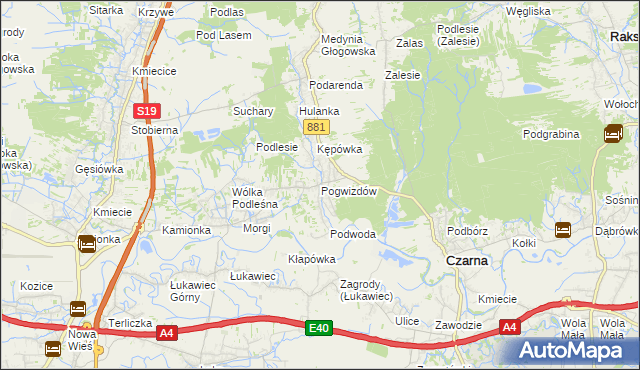 mapa Pogwizdów gmina Czarna, Pogwizdów gmina Czarna na mapie Targeo