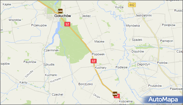 mapa Popówek gmina Gołuchów, Popówek gmina Gołuchów na mapie Targeo