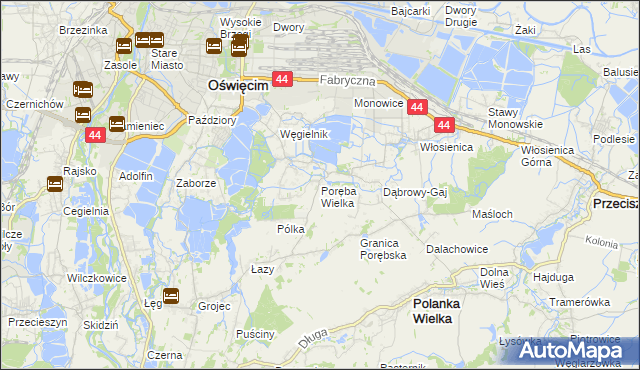 mapa Poręba Wielka gmina Oświęcim, Poręba Wielka gmina Oświęcim na mapie Targeo