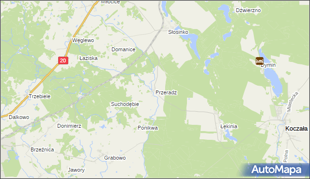 mapa Przeradz gmina Miastko, Przeradz gmina Miastko na mapie Targeo