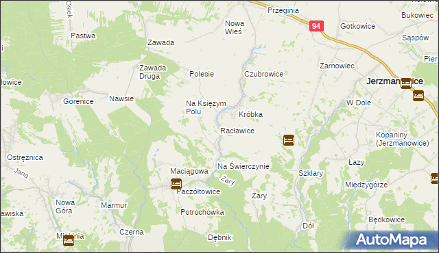 mapa Racławice gmina Jerzmanowice-Przeginia, Racławice gmina Jerzmanowice-Przeginia na mapie Targeo