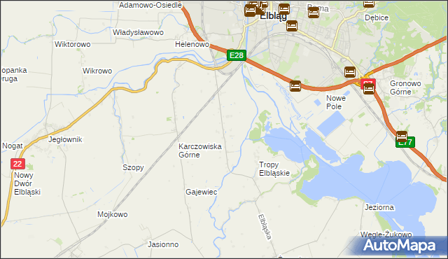 mapa Raczki Elbląskie, Raczki Elbląskie na mapie Targeo