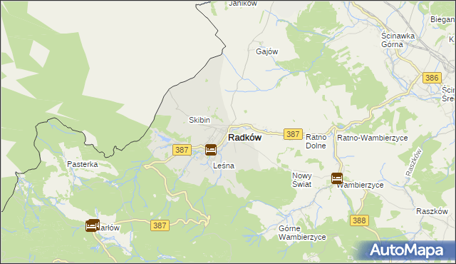 mapa Radków powiat kłodzki, Radków powiat kłodzki na mapie Targeo