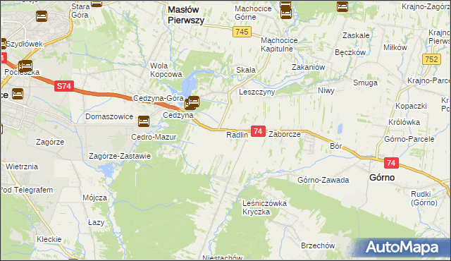 mapa Radlin gmina Górno, Radlin gmina Górno na mapie Targeo