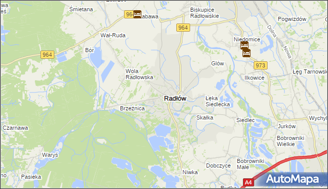 mapa Radłów powiat tarnowski, Radłów powiat tarnowski na mapie Targeo