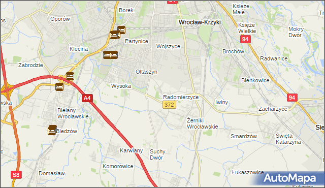 mapa Radomierzyce gmina Siechnice, Radomierzyce gmina Siechnice na mapie Targeo