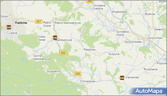 mapa Raszków gmina Radków, Raszków gmina Radków na mapie Targeo