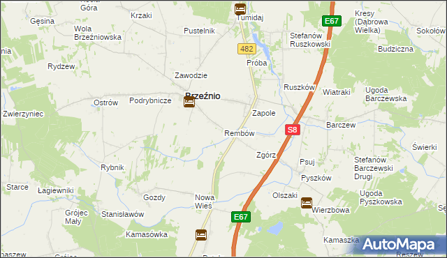 mapa Rembów gmina Brzeźnio, Rembów gmina Brzeźnio na mapie Targeo