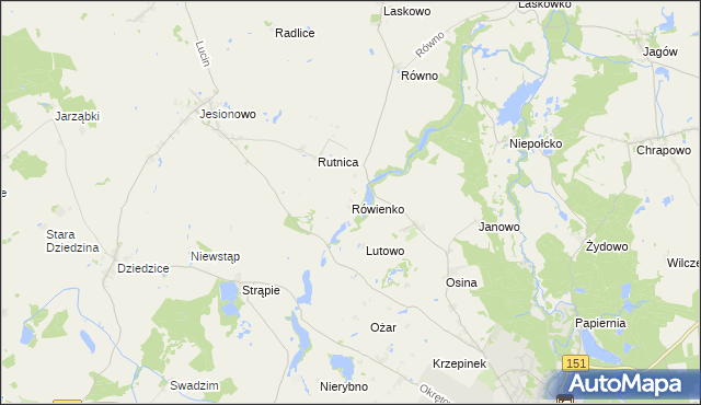 mapa Rówienko gmina Barlinek, Rówienko gmina Barlinek na mapie Targeo