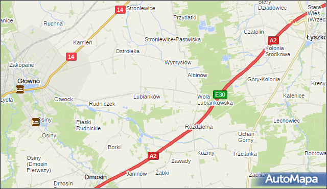 mapa Różany gmina Głowno, Różany gmina Głowno na mapie Targeo