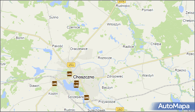 mapa Roztocze gmina Choszczno, Roztocze gmina Choszczno na mapie Targeo