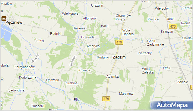 mapa Rudunki gmina Zadzim, Rudunki gmina Zadzim na mapie Targeo