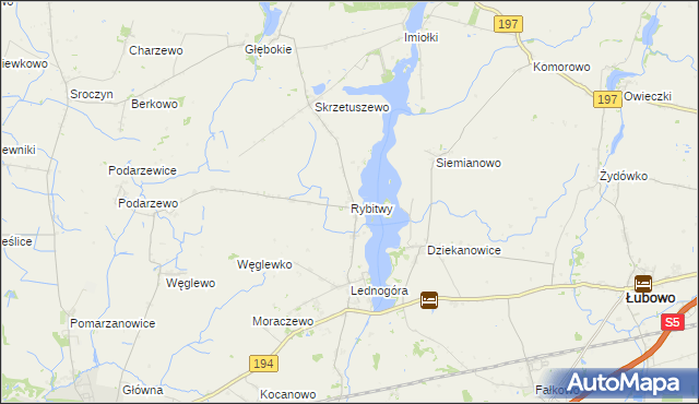 mapa Rybitwy gmina Łubowo, Rybitwy gmina Łubowo na mapie Targeo