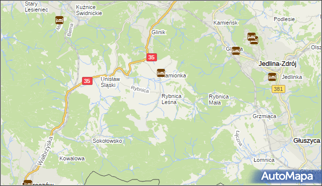 mapa Rybnica Leśna, Rybnica Leśna na mapie Targeo