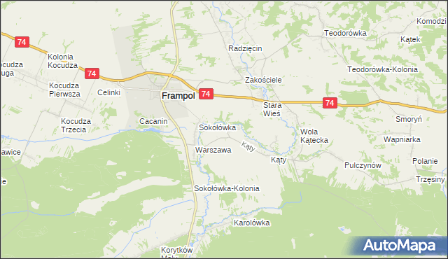 mapa Rzeczyce gmina Frampol, Rzeczyce gmina Frampol na mapie Targeo