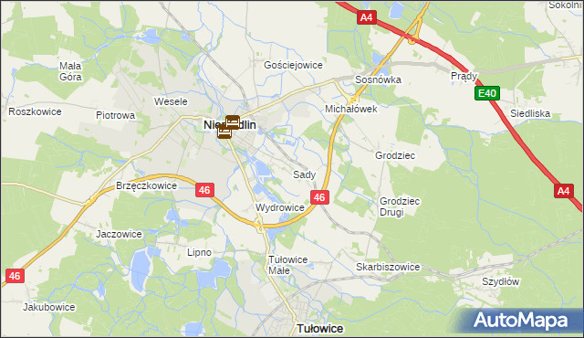 mapa Sady gmina Niemodlin, Sady gmina Niemodlin na mapie Targeo