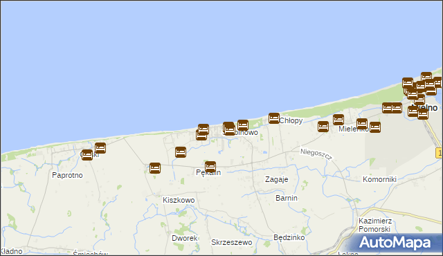 mapa Sarbinowo gmina Mielno, Sarbinowo gmina Mielno na mapie Targeo