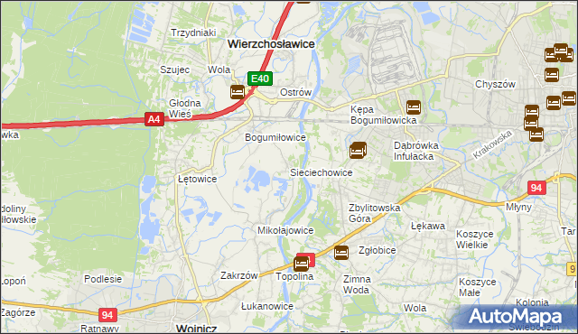 mapa Sieciechowice gmina Wierzchosławice, Sieciechowice gmina Wierzchosławice na mapie Targeo