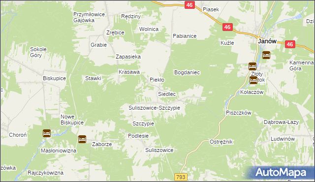 mapa Siedlec gmina Janów, Siedlec gmina Janów na mapie Targeo